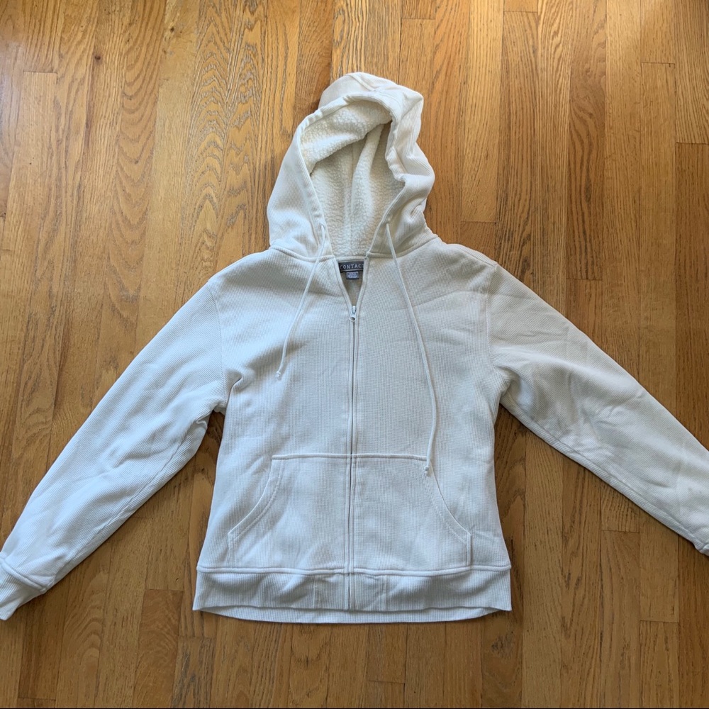 White Hooded Sweatshirt with Fuzzy Interior